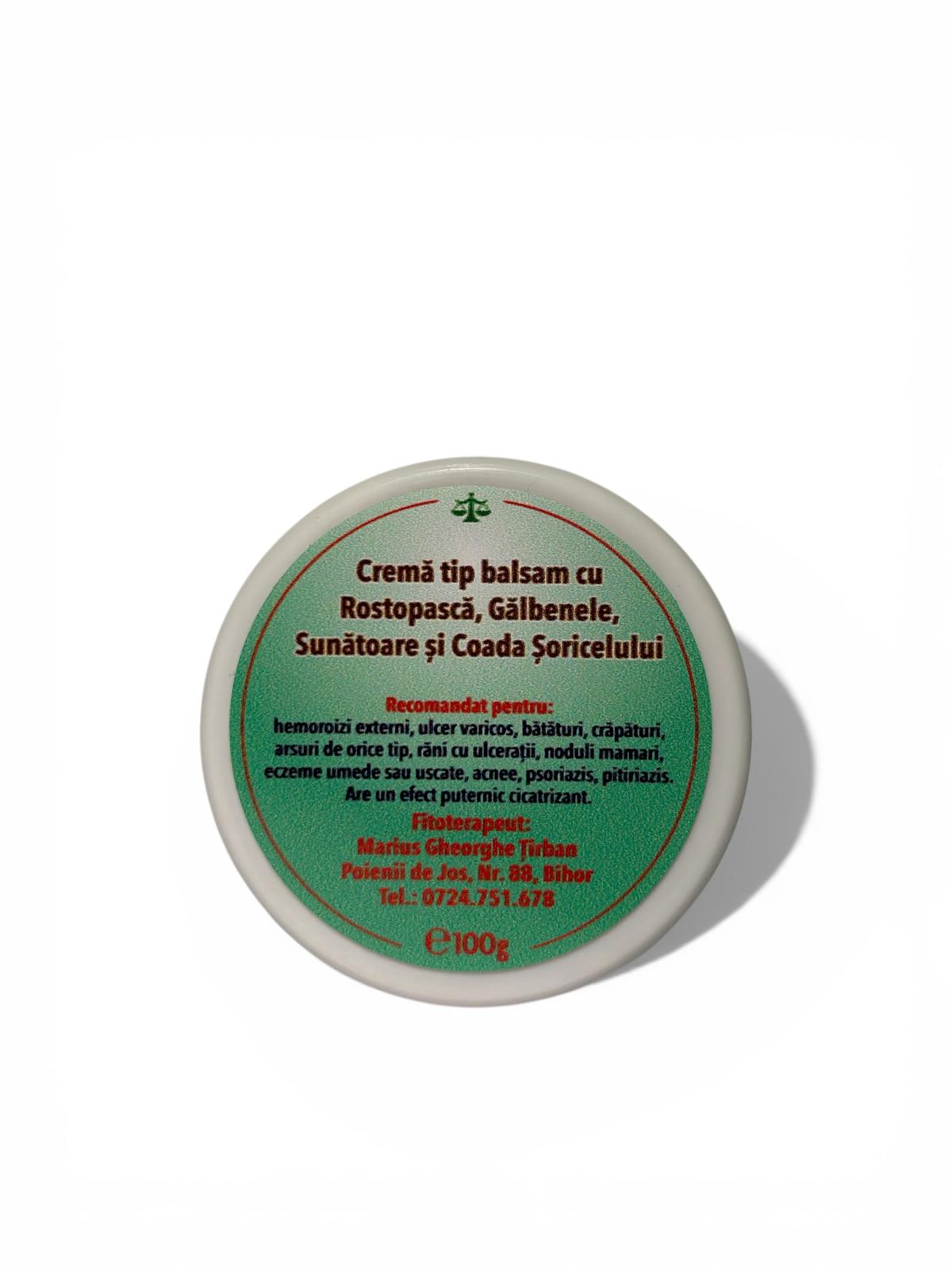 Cremă tip balsam cu Rostopască, Gălbenele, Sunătoare și Coada Soricelului